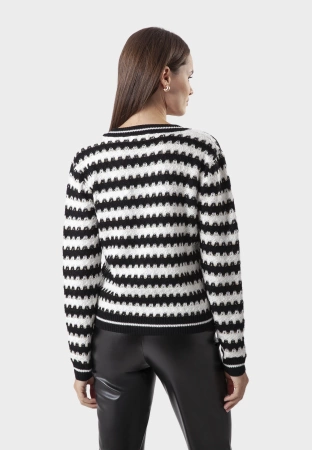 Kardigan w czarno-białe zygzaki ze złotą nitką