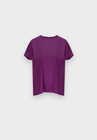 Fioletowa satynowa bluzka z krótkim rękawem