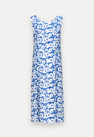 Długa niebieska sukienka z wiskozy w kwiatowy wzór