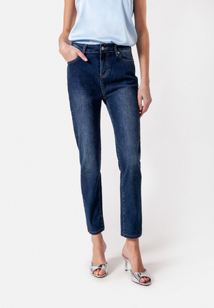 Granatowe jeansy rurki ze średnim stanem