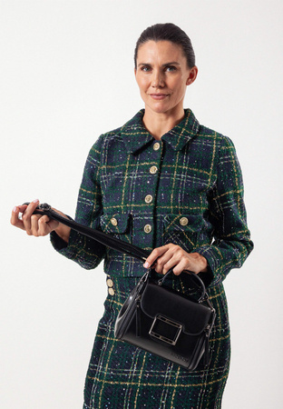 Zielony krótki żakiet w kratę z odpinaną kokardą