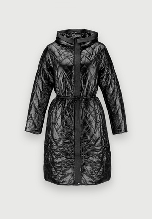 Czarna pikowana kurtka z wiązaniem w pasie