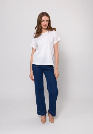 Kimonowa bluzka z ozdobnym wykończeniem w kolorze ecru