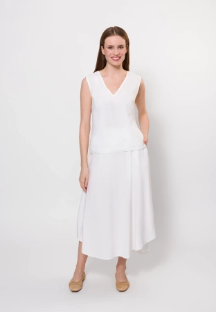 Ecru spódnica z wiskozą i lnem