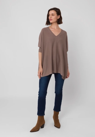 Brązowa dzianinowa tunika z wiskozą