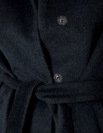 Grafitowy płaszcz wiązany w talii