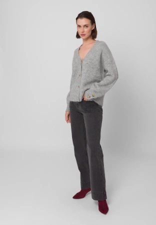 Szare jeansy z szeroką nogawką