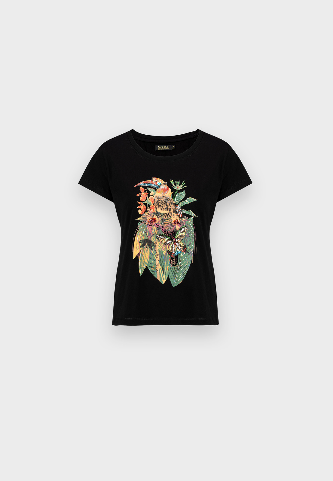 Bawełniany czarny t-shirt z aplikacją