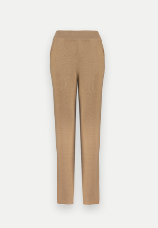 Beżowe dzianinowe spodnie z kieszeniami