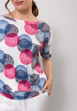 Wiskozowa bluzka w czerwono-niebieskie koła