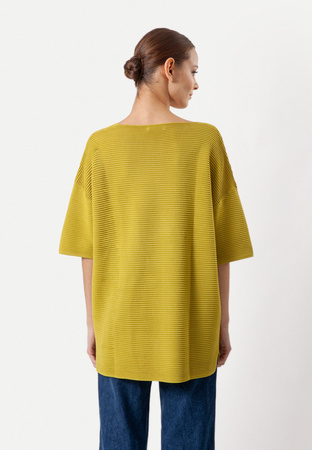 Oliwkowa bluzka oversize z prążkowanej dzianiny