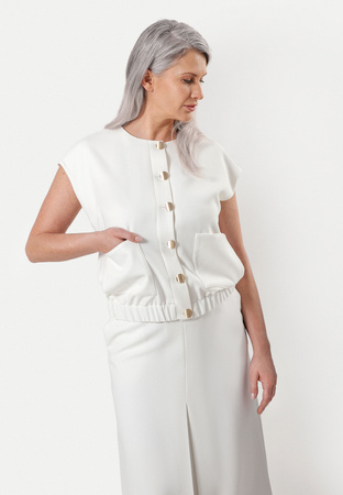 Kamizelka ecru ze złotymi guzikami