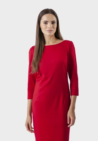 Czerwona ołówkowa sukienka z rękawem ¾
