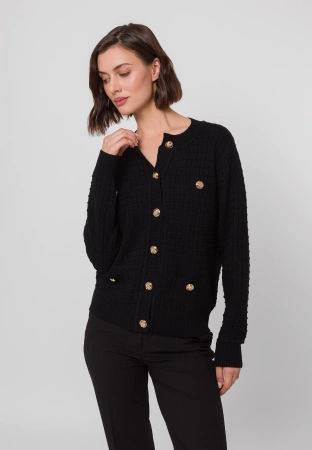 Czarny kardigan z charakterystyczną fakturą