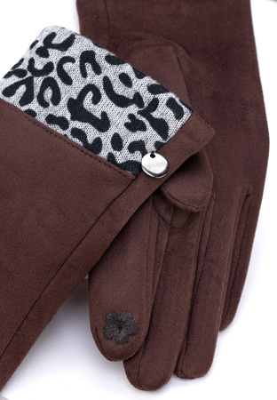 Brązowe rękawiczki z motywem panterki