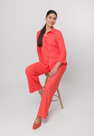 Pomarańczowe szerokie spodnie z wiskozą i lnem