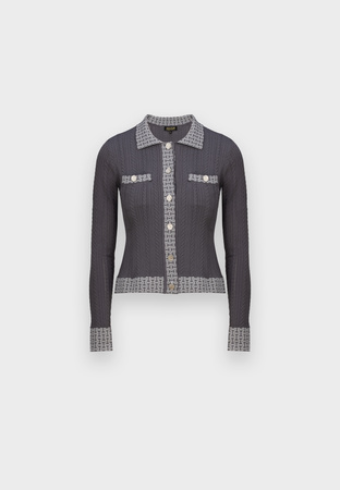 Szary kardigan z ozdobnym wykończeniem