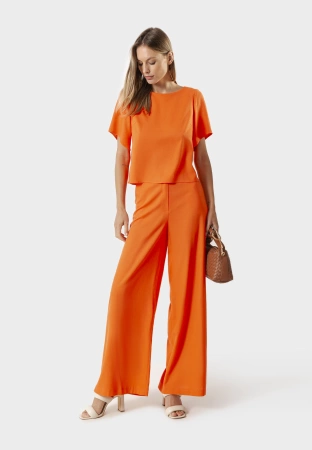 Pomarańczowe wiskozowe spodnie z lnem