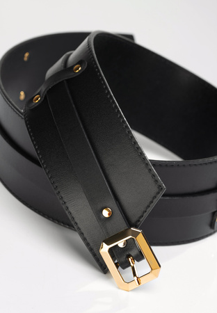 Szeroki czarny pasek z naturalnej skóry