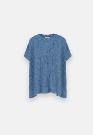 Niebieska oversizowa tunika z warkoczem