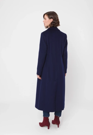 Granatowy długi wełniany płaszcz