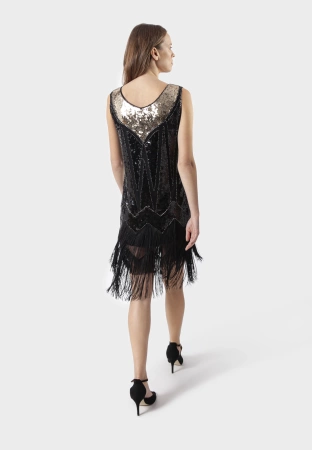 Cekinowa sukienka z frędzlami bez rękawów