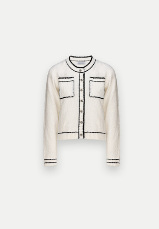 Ecru kardigan z dzianiny boucle