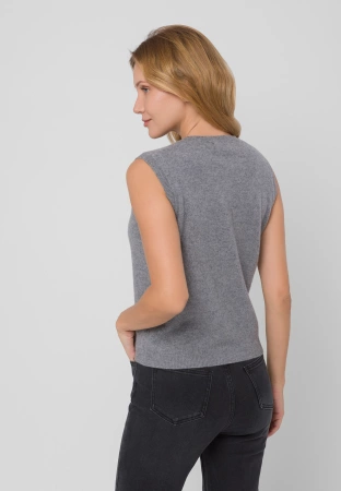 Szara bluzka na szerokich ramiączkach z kaszmirem