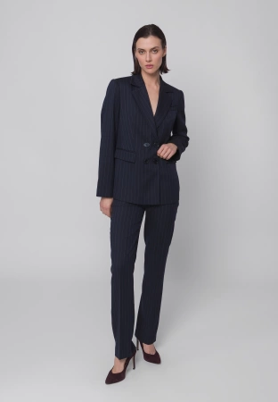 Granatowy dwurzędowy żakiet w prążek
