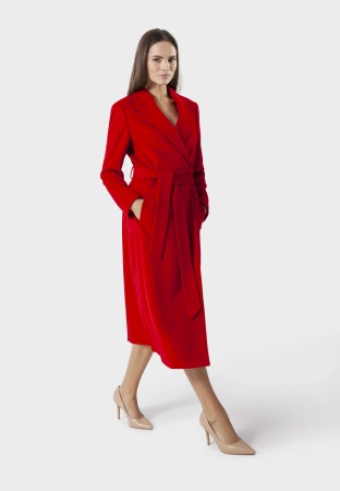 Długi czerwony płaszcz 100% wełna