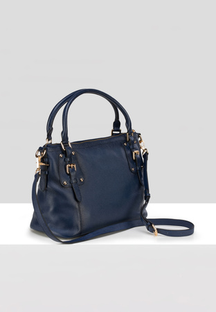 Granatowa skórzana torebka z ozdobnym zapięciem