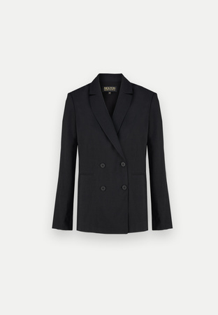 Czarny dwurzędowy żakiet z lnem