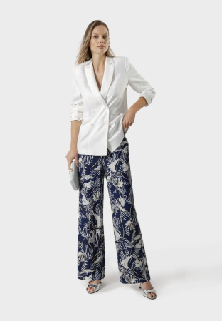 Wiskozowe spodnie w granatowo-biały wzór