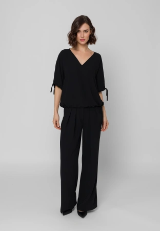 Czarne szerokie spodnie z zakładkami