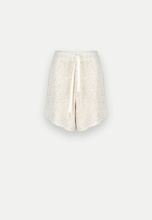 Dzianinowe spodenki ecru ze złotymi cekinami