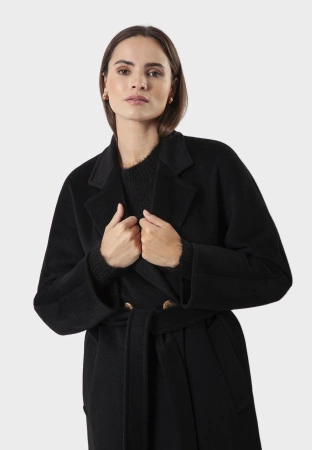 Czarny dwurzędowy płaszcz 100% wełna