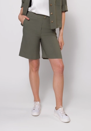 Spodenki w oliwkowym kolorze z wiskozą i lnem