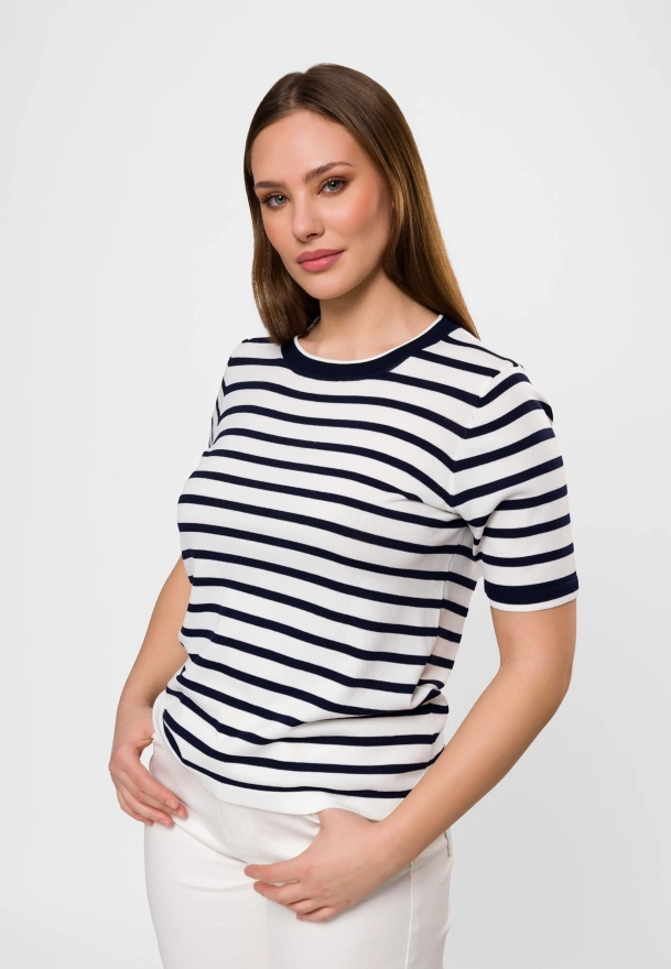 Dzianinowa bluzka w granatowo-białe paski 