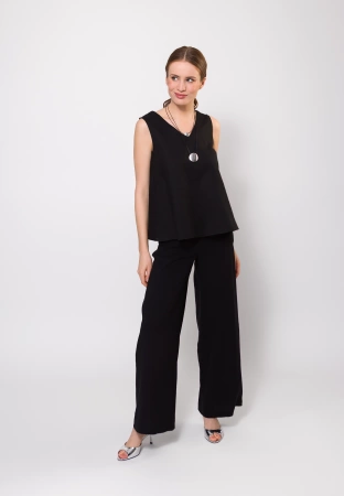 Czarna bluzka na szerokich ramiączkach z bawełny i lnu