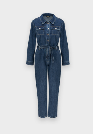 Jeansowy kombinezon z wiązaniem w pasie
