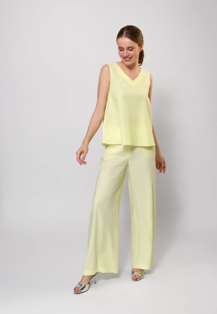 Żółte szerokie spodnie z wiskozą i lnem