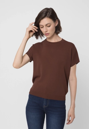 Brązowa dzianinowa bluzka z wiskozą