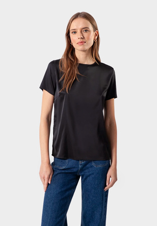Czarna satynowa bluzka z krótkim rękawem