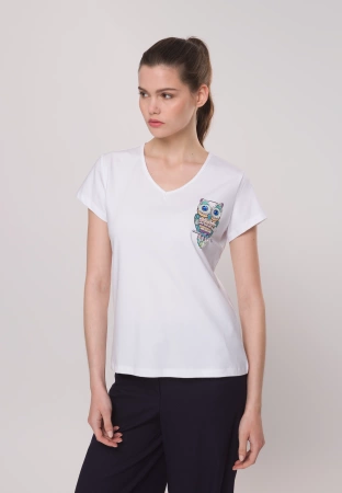 Bawełniany t-shirt z sową w kolorze białym