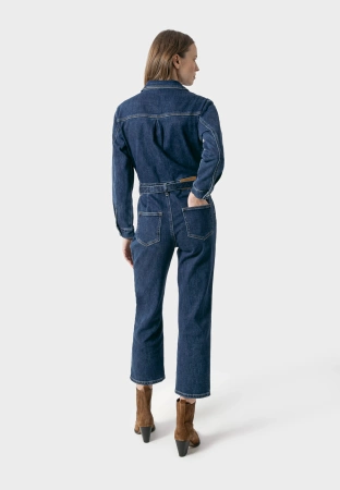 Jeansowy kombinezon z wiązaniem w pasie