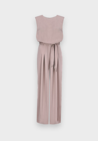 Kombinezon w kolorze beżowym z wiązaniem w pasie