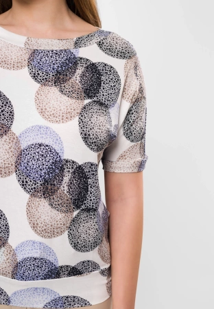 Wiskozowa bluzka w beżowo-czarne koła