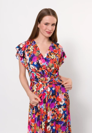 Długa wiskozowa sukienka w ciemny kwiatowy print