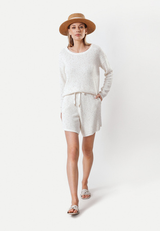 Dzianinowe spodenki ecru ze złotymi cekinami