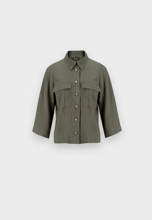Koszula z rękawem ¾ w oliwkowym kolorze z wiskozą i lnem